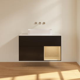 Тумба под раковину Villeroy & Boch Finion 100х50,1 см с подсветкой МДФ черный матовый лак/стекло белое матовое F661PCPD