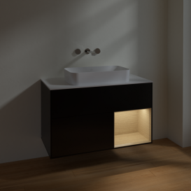 Тумба под раковину Villeroy & Boch Finion 100х50,1 см с подсветкой МДФ черный матовый лак/стекло белое матовое F661PCPD