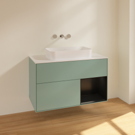 Тумба під раковину Villeroy & Boch Finion 100х50,1 см із підсвічуванням МДФ оливковий матовий лак/скло біле матове F661PDGM