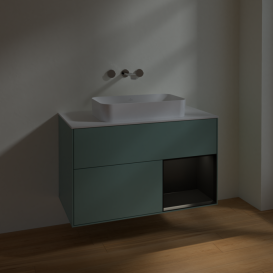 Тумба під раковину Villeroy & Boch Finion 100х50,1 см із підсвічуванням МДФ оливковий матовий лак/скло біле матове F661PDGM