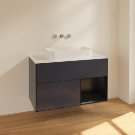 Тумба под раковину Villeroy & Boch Finion 100х50,1 см с подсветкой МДФ темно-синий матовый лак/стекло белое матовое F661PDHG
