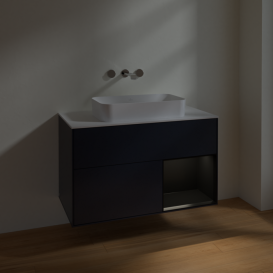 Тумба под раковину Villeroy & Boch Finion 100х50,1 см с подсветкой МДФ темно-синий матовый лак/стекло белое матовое F661PDHG