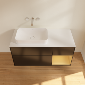 Тумба под раковину Villeroy & Boch Finion 120х50,1 см с подсветкой МДФ черный матовый лак/стекло белое матовое F691HFPD