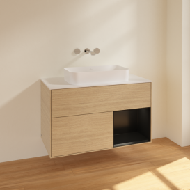 Тумба под раковину Villeroy & Boch Finion 100х50,1 см с подсветкой МДФ шпон дуба/стекло белое матовое F661PDPC