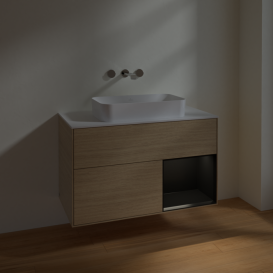 Тумба под раковину Villeroy & Boch Finion 100х50,1 см с подсветкой МДФ шпон дуба/стекло белое матовое F661PDPC