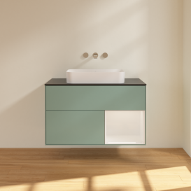 Тумба под раковину Villeroy & Boch Finion 100х50,1 см с подсветкой МДФ оливковый матовый лак/стекло черное матовое F662GFGM