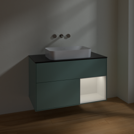 Тумба под раковину Villeroy & Boch Finion 100х50,1 см с подсветкой МДФ оливковый матовый лак/стекло черное матовое F662GFGM