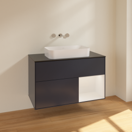 Тумба під раковину Villeroy & Boch Finion 100х50,1 см із підсвічуванням МДФ темно-синій матовий лак/скло чорне матове F662GFHG