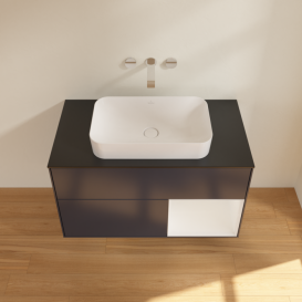 Тумба под раковину Villeroy & Boch Finion 100х50,1 см с подсветкой МДФ темно-синий матовый лак/стекло черное матовое F662GFHG