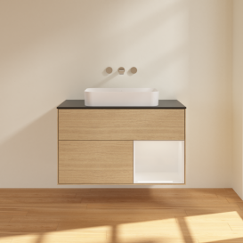 Тумба под раковину Villeroy & Boch Finion 100х50,1 см с подсветкой МДФ шпон дуба/стекло черное матовое F662GFPC