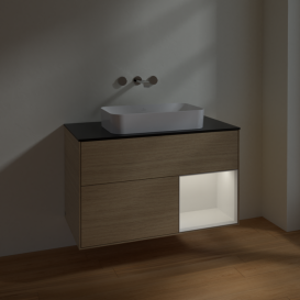 Тумба под раковину Villeroy & Boch Finion 100х50,1 см с подсветкой МДФ шпон дуба/стекло черное матовое F662GFPC