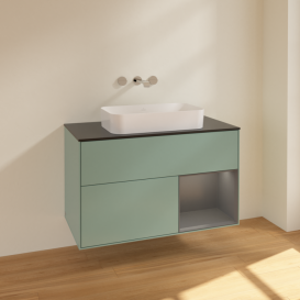 Тумба под раковину Villeroy & Boch Finion 100х50,1 см с подсветкой МДФ оливковый матовый лак/стекло черное матовое F662GKGM