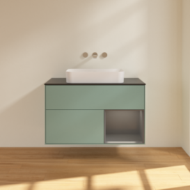 Тумба под раковину Villeroy & Boch Finion 100х50,1 см с подсветкой МДФ оливковый матовый лак/стекло черное матовое F662GKGM