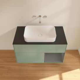 Тумба под раковину Villeroy & Boch Finion 100х50,1 см с подсветкой МДФ оливковый матовый лак/стекло черное матовое F662GKGM