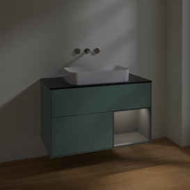 Тумба под раковину Villeroy & Boch Finion 100х50,1 см с подсветкой МДФ оливковый матовый лак/стекло черное матовое F662GKGM