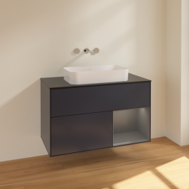Тумба под раковину Villeroy & Boch Finion 100х50,1 см с подсветкой МДФ темно-синий матовый лак/стекло черное матовое F662GKHG