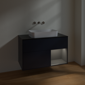 Тумба под раковину Villeroy & Boch Finion 100х50,1 см с подсветкой МДФ темно-синий матовый лак/стекло черное матовое F662GKHG