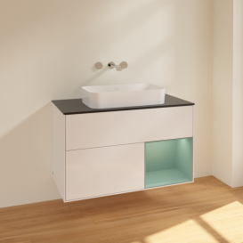 Тумба под раковину Villeroy & Boch Finion 100х50,1 см с подсветкой МДФ глянцевый белый лак/стекло черное матовое F662GMGF