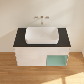 Тумба под раковину Villeroy & Boch Finion 100х50,1 см с подсветкой МДФ глянцевый белый лак/стекло черное матовое F662GMGF