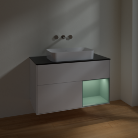 Тумба под раковину Villeroy & Boch Finion 100х50,1 см с подсветкой МДФ глянцевый белый лак/стекло черное матовое F662GMGF