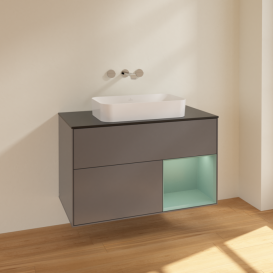 Тумба под раковину Villeroy & Boch Finion 100х50,1 см с подсветкой МДФ антрацит матовый лак/стекло черное матовое F662GMGK