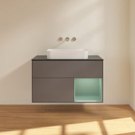 Тумба под раковину Villeroy & Boch Finion 100х50,1 см с подсветкой МДФ антрацит матовый лак/стекло черное матовое F662GMGK