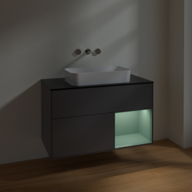 Тумба под раковину Villeroy & Boch Finion 100х50,1 см с подсветкой МДФ антрацит матовый лак/стекло черное матовое F662GMGK