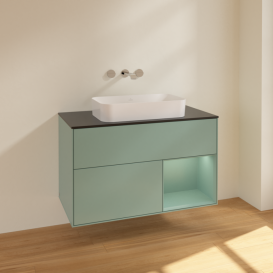 Тумба под раковину Villeroy & Boch Finion 100х50,1 см с подсветкой МДФ оливковый матовый лак/стекло черное матовое F662GMGM