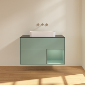 Тумба под раковину Villeroy & Boch Finion 100х50,1 см с подсветкой МДФ оливковый матовый лак/стекло черное матовое F662GMGM