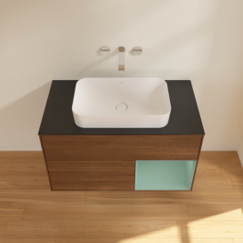 Тумба под раковину Villeroy & Boch Finion 100х50,1 см с подсветкой МДФ шпон грецкого ореха/стекло черное матовое F662GMGN