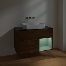 Тумба под раковину Villeroy & Boch Finion 100х50,1 см с подсветкой МДФ шпон грецкого ореха/стекло черное матовое F662GMGN