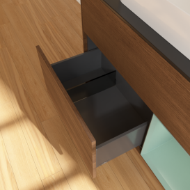 Тумба под раковину Villeroy & Boch Finion 100х50,1 см с подсветкой МДФ шпон грецкого ореха/стекло черное матовое F662GMGN