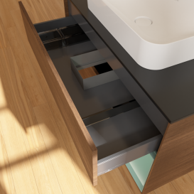 Тумба под раковину Villeroy & Boch Finion 100х50,1 см с подсветкой МДФ шпон грецкого ореха/стекло черное матовое F662GMGN