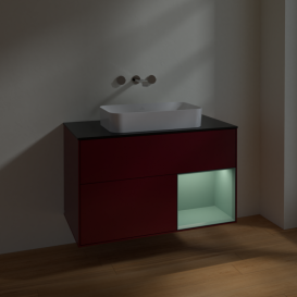 Тумба под раковину Villeroy & Boch Finion 100х50,1 см с подсветкой МДФ пион матовый лак/стекло черное матовое F662GMHB