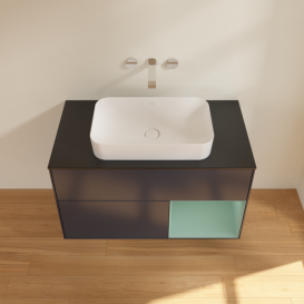 Тумба под раковину Villeroy & Boch Finion 100х50,1 см с подсветкой МДФ темно-синий матовый лак/стекло черное матовое F662GMHG