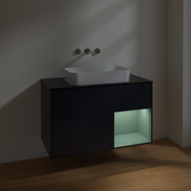 Тумба под раковину Villeroy & Boch Finion 100х50,1 см с подсветкой МДФ темно-синий матовый лак/стекло черное матовое F662GMHG
