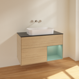 Тумба под раковину Villeroy & Boch Finion 100х50,1 см с подсветкой МДФ шпон дуба/стекло черное матовое F662GMPC