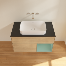 Тумба под раковину Villeroy & Boch Finion 100х50,1 см с подсветкой МДФ шпон дуба/стекло черное матовое F662GMPC