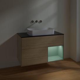 Тумба под раковину Villeroy & Boch Finion 100х50,1 см с подсветкой МДФ шпон дуба/стекло черное матовое F662GMPC