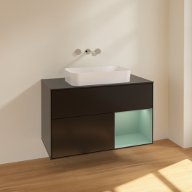 Тумба под раковину Villeroy & Boch Finion 100х50,1 см с подсветкой МДФ черный матовый лак/стекло черное матовое F662GMPD