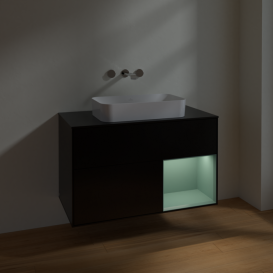 Тумба под раковину Villeroy & Boch Finion 100х50,1 см с подсветкой МДФ черный матовый лак/стекло черное матовое F662GMPD