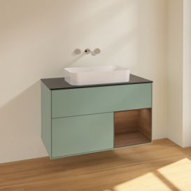 Тумба под раковину Villeroy & Boch Finion 100х50,1 см с подсветкой МДФ оливковый матовый лак/стекло черное матовое F662GNGM