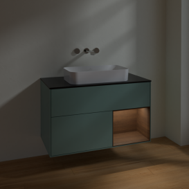 Тумба под раковину Villeroy & Boch Finion 100х50,1 см с подсветкой МДФ оливковый матовый лак/стекло черное матовое F662GNGM