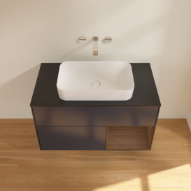 Тумба под раковину Villeroy & Boch Finion 100х50,1 см с подсветкой МДФ темно-синий матовый лак/стекло черное матовое F662GNHG