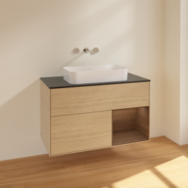 Тумба под раковину Villeroy & Boch Finion 100х50,1 см с подсветкой МДФ шпон дуба/стекло черное матовое F662GNPC