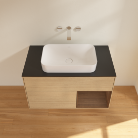 Тумба под раковину Villeroy & Boch Finion 100х50,1 см с подсветкой МДФ шпон дуба/стекло черное матовое F662GNPC