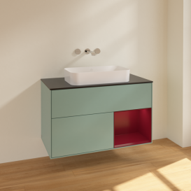 Тумба под раковину Villeroy & Boch Finion 100х50,1 см с подсветкой МДФ оливковый матовый лак/стекло черное матовое F662HBGM