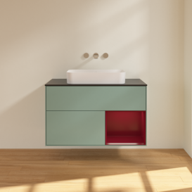 Тумба под раковину Villeroy & Boch Finion 100х50,1 см с подсветкой МДФ оливковый матовый лак/стекло черное матовое F662HBGM