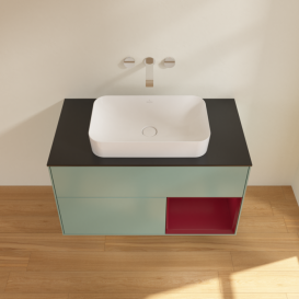 Тумба под раковину Villeroy & Boch Finion 100х50,1 см с подсветкой МДФ оливковый матовый лак/стекло черное матовое F662HBGM