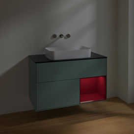 Тумба под раковину Villeroy & Boch Finion 100х50,1 см с подсветкой МДФ оливковый матовый лак/стекло черное матовое F662HBGM